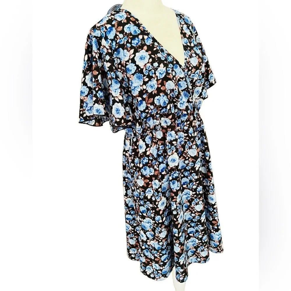 SHEIN Curve faux wrap floral dress with flutter sleeves, size 0X, approx sz 12. - Picture 5 of 7